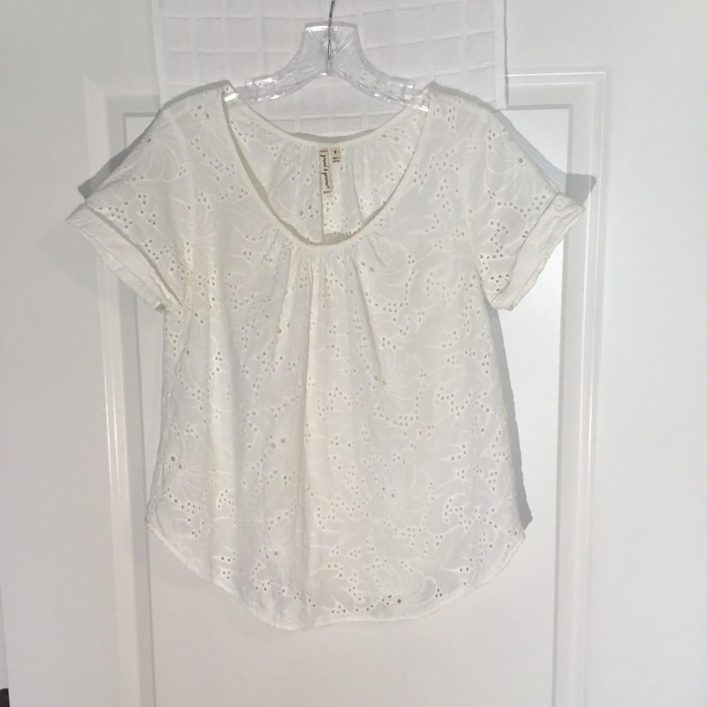 Grand & Green Ladies White Loop Cotton Eyelet Pullover Top Size S